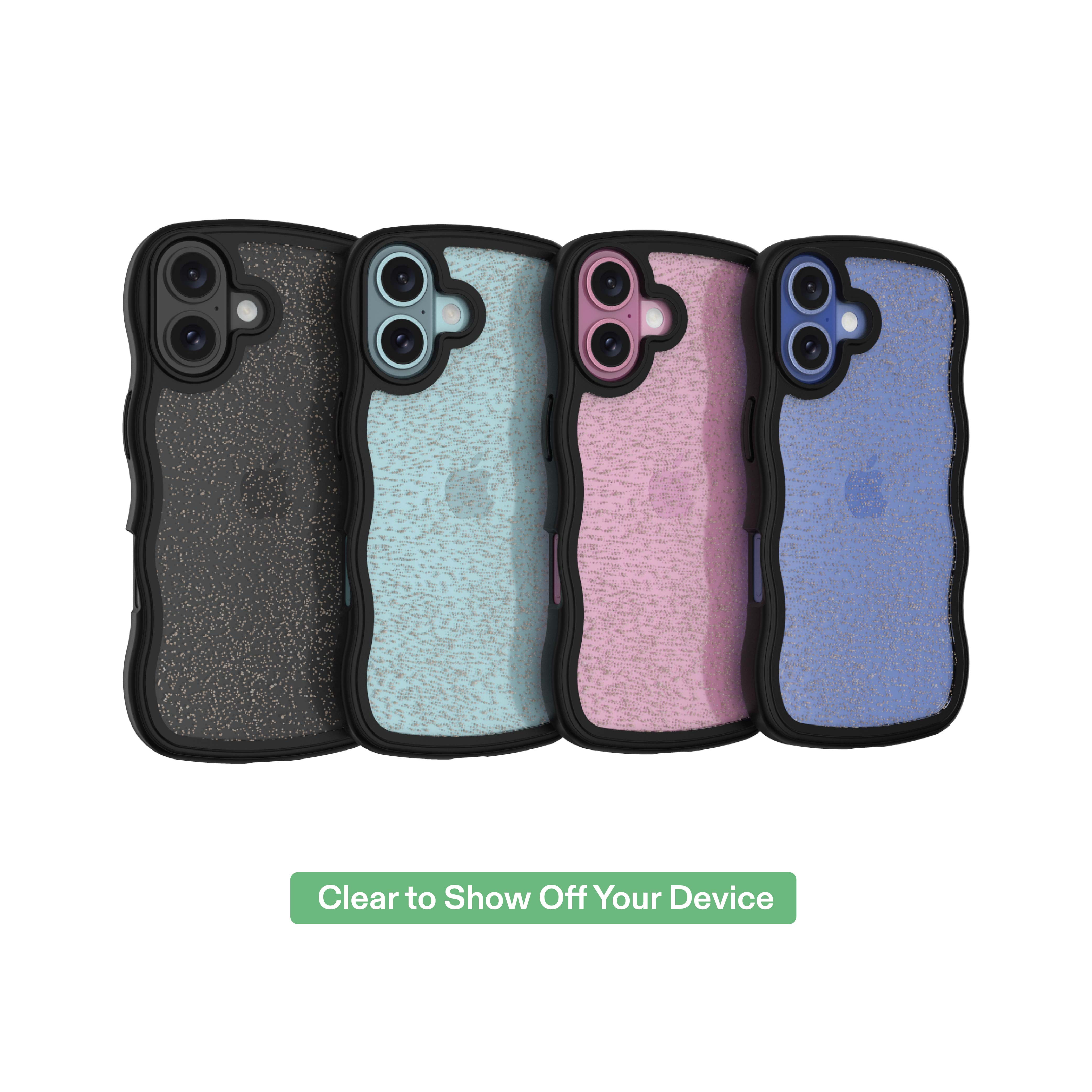 onn Wavy Grip Phone Case for iPhone 16 - Black/Gold Glitter