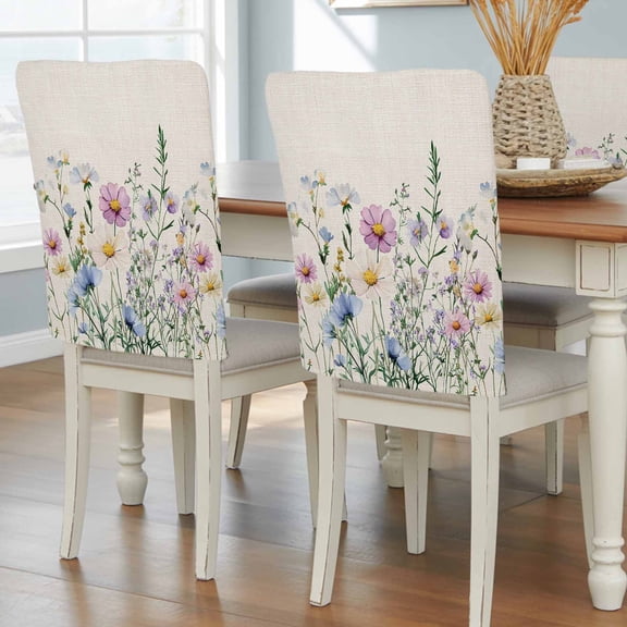 Spring Floral Chair Back Covers, Wildflowers Leaves Vintage Herbs Pastoral Removable Chair Covers for Dining Chairs Set of 8, Washable Chairs Slipcovers Back Seat Protector for Wedding Party 19"x20"