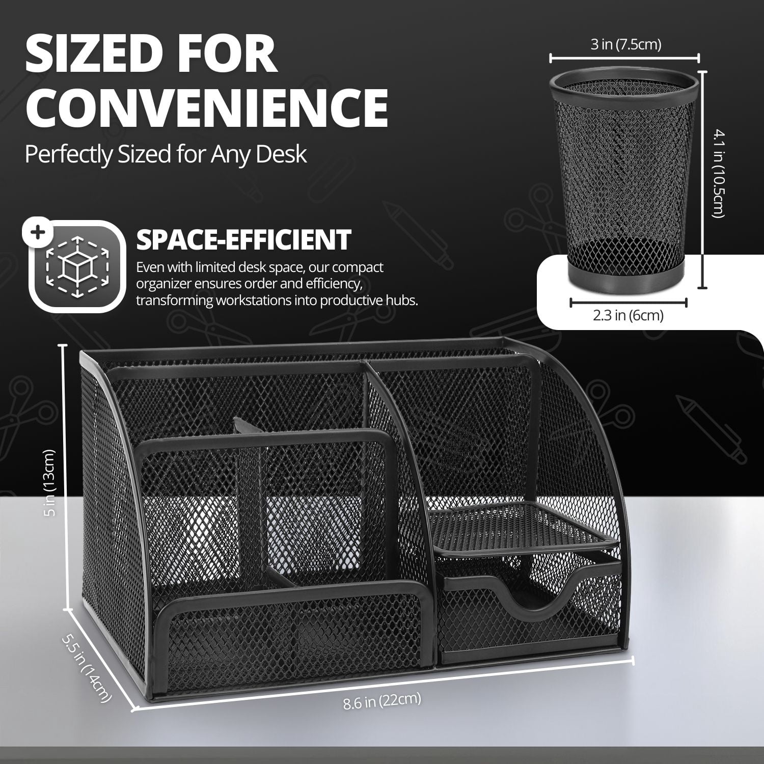 Desk Organizer Accessories Desktop Tabletop Sorter Shelf Pencil Holder Caddy Set (Black)