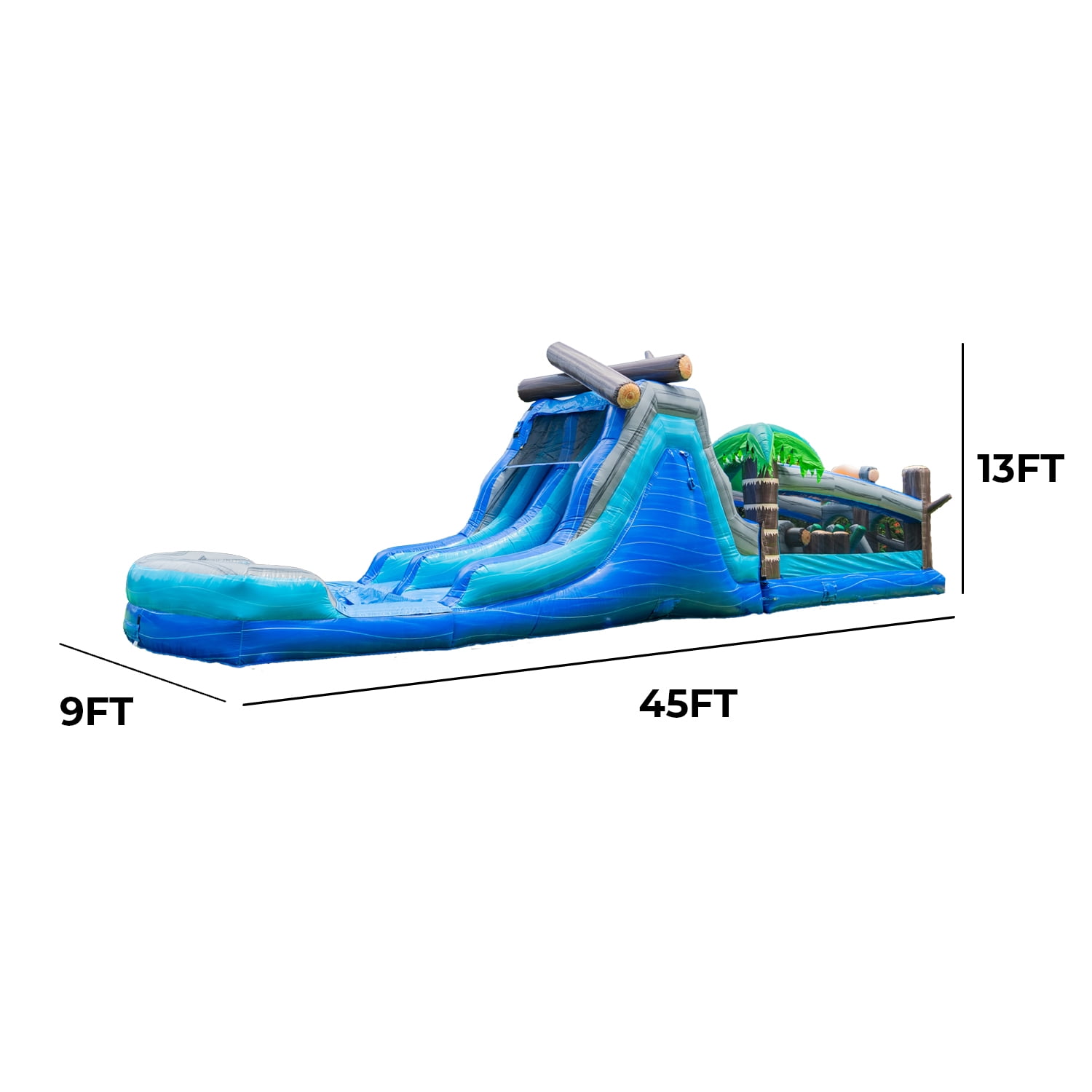 XJUMP Tropical Kids Inflatable Wet/Dry Obstacle Slide & Deep Pool Combo (Blower)
