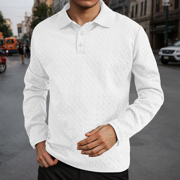 Adult Polo Shirt Men Long Sleeve Button Polo Tees Lightweight White Shirt for Men