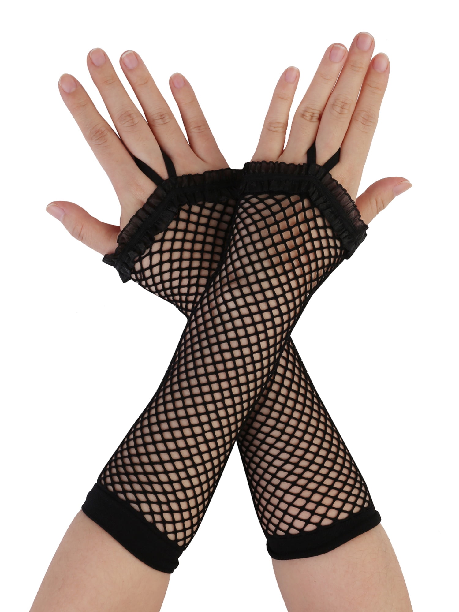 1 x Pair BLACK Finger-less Fish net Gloves 30% cotton, 70% polyester 