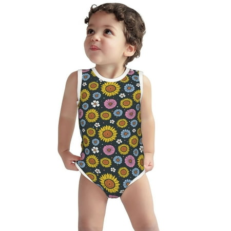 

Vsdgher Colorful Sunflowers Print Baby Unisex Baby Cotton Sleeveless Bodysuits Soft and velvety comfortable and breathable