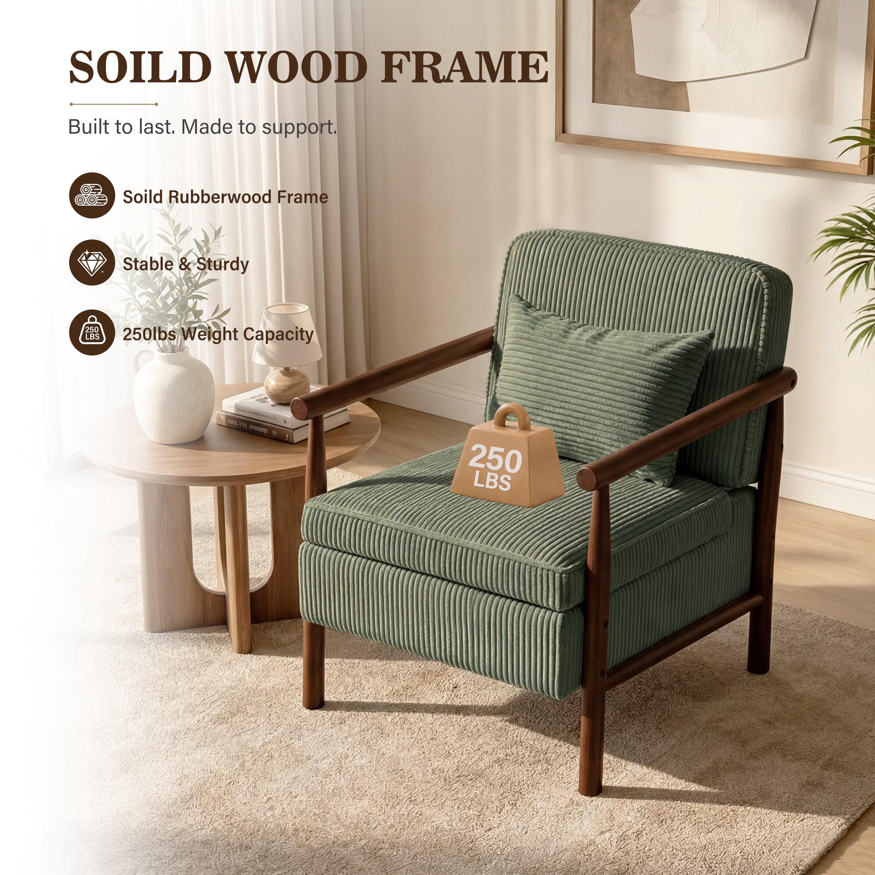 Accent Chair with Hidden Storage, LEGAHOME Antique Green Modern Arm Chair for Living Room, Comfy Corduroy Reading Armchair for Bedroom, with Solid Wood Leg for 250lbs Weight Capacity