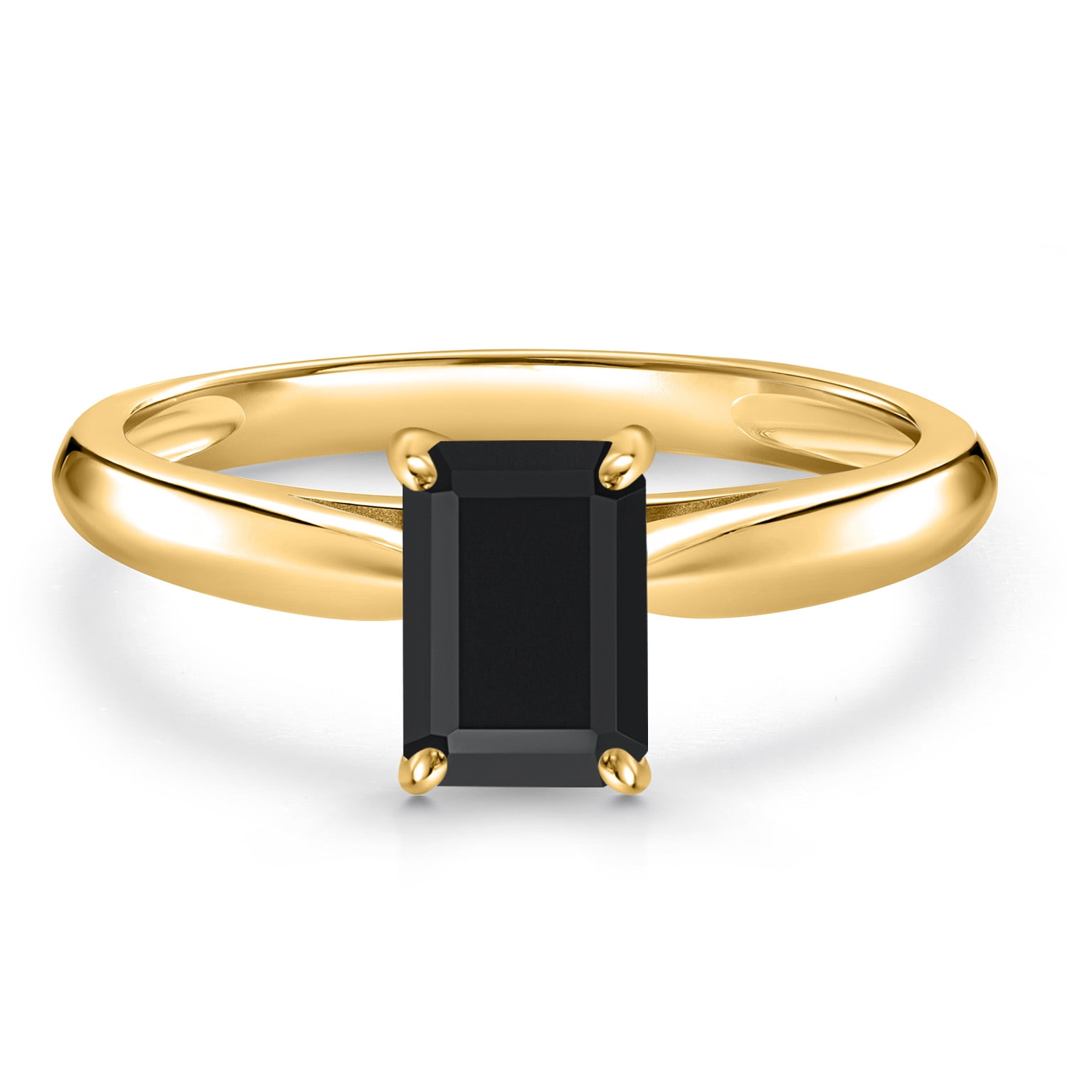 Gem Stone King 10K Yellow Gold Black Onyx Engagement Ring for Women | 0.56 Cttw | Emerald Cut 6X4MM | Gemstone December Birthstone | Wedding Engagement Anniversary Promise Ring for Women | Size 5