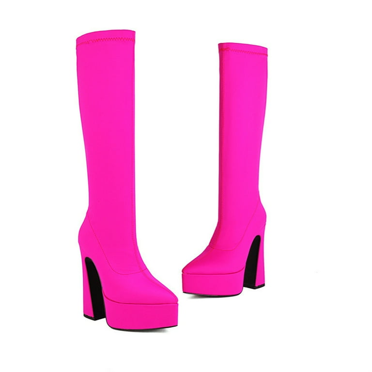KIJBLAE Women's Knee High Boots Pointed Toe Chunky Heel Stretch Boots Black  Party Comfortable Fashion Stylish Dress Boots Hot Pink 42 - Walmart.com