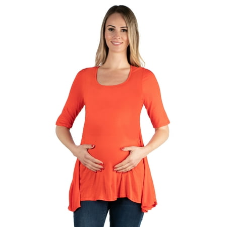 

24seven Comfort Apparel Elbow Sleeve Maternity Swing Tunic Top