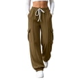 thumbnail image 3 of Dzrciro Cargo Pants for Women, Drawstring Elastic Waist Trousers with Side Pockets, Lightweight Athletic Baggy Pants S-2XL, 3 of 7