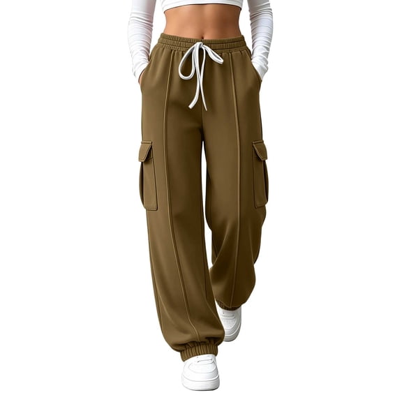 Women Sweatpants 2026 Casual Fall Winter Pants High Waisted Drawstring Baggy Pants Solid Color Cargo Pant Straight Leg Athletic Trousers