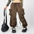 thumbnail image 3 of Pantalons Cargo pour Femmes Taille Basse Pantalons Amples Unis avec Poches, 3 of 7