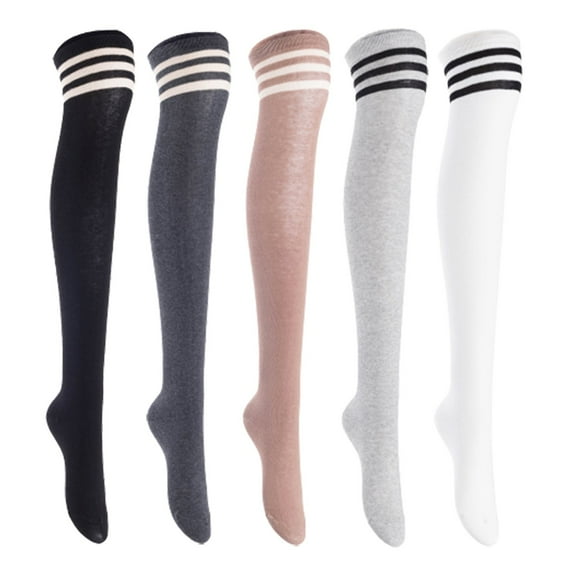 Lian LifeStyle Women's 5 Pairs Adorable Comfortable Soft Thigh High Over Knee High Cotton Socks, Size 6-9, JMYP1022 Black, DarkGrey, Khaki, LightGrey, White