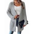 thumbnail image 2 of Open Front Women Casual Fall Sweater Long Sleeve with Pockets Sweater Cardigan Gray S, 2 of 9