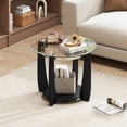 thumbnail image 2 of Costway 32" 2-Tier Glass Coffee Table with Tempered Glass Top Bottom Storage Shelf & Wheels Transparent & Black, 2 of 10