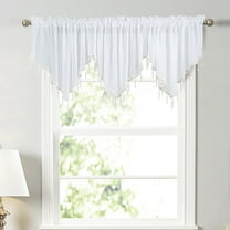 HCBY Lace Valance Swag Curtain 51 Inch Scalloped Sheer Curtain Panels with Crystal Beads - Rod Pocket Farmhouse Window Treatment for Kitchen Bedroom 3pcs Boho Chic Drape Decor White