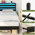 thumbnail image 5 of Yoobure Twin Bed Frame with LED and Charging Station, Wood Platform Bedframe with Headboard, Black, 5 of 10