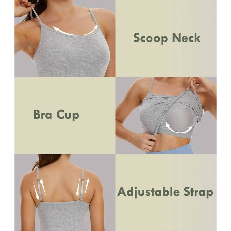 VASLANDA Women's Cotton Camisole Adjustable Strap Tank Tops with Built in  Shelf Bra Stretch Undershirts for Summer 