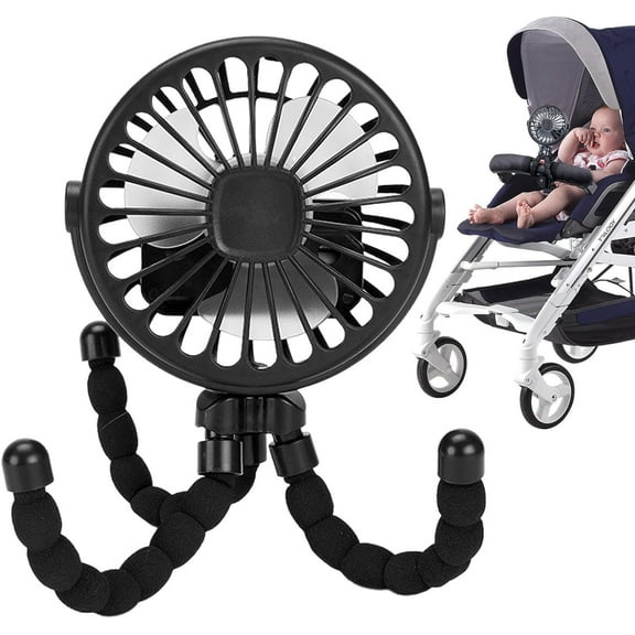 Baby Stroller Fan, 4000mAh Oscillating Mini Portable Fan with Light, 3 Speeds USB Operated Small Handheld Desk Fan, 360° Rotate Flexible Tripod Clip On Fan for Car Seat Crib Travel(Black)