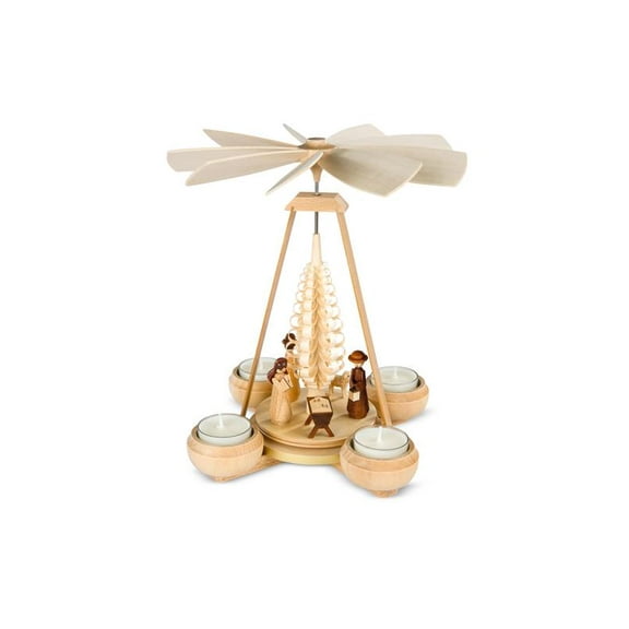 German christmas pyramid Nativity scene, 1-tier, height 24 cm / 9 inch, natural, original Erzgebirge by Müller Seiffen