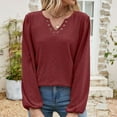 thumbnail image 5 of WREESH Womens Fashion Dressy Tops Solid Color Jacquards V-Neck Long Sleeve Loose T-Shirt Pullover Wine, 5 of 6