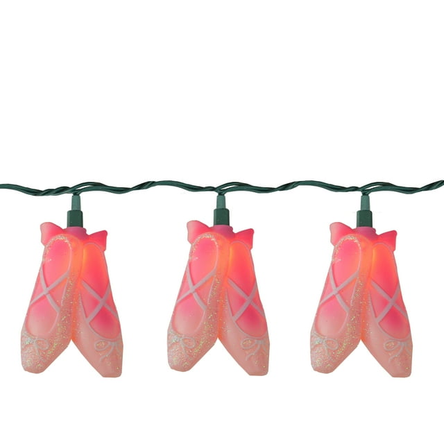 Kurt Adler 10-Count Pink Ballerina Ballet Dance Slippers Mini Christmas Light Set, 10ft Green Wire