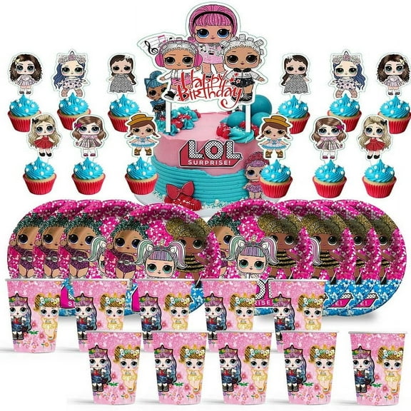 LOL Birthday Cups Party Supplies Plates Fans Decorations Cake Topper Decor