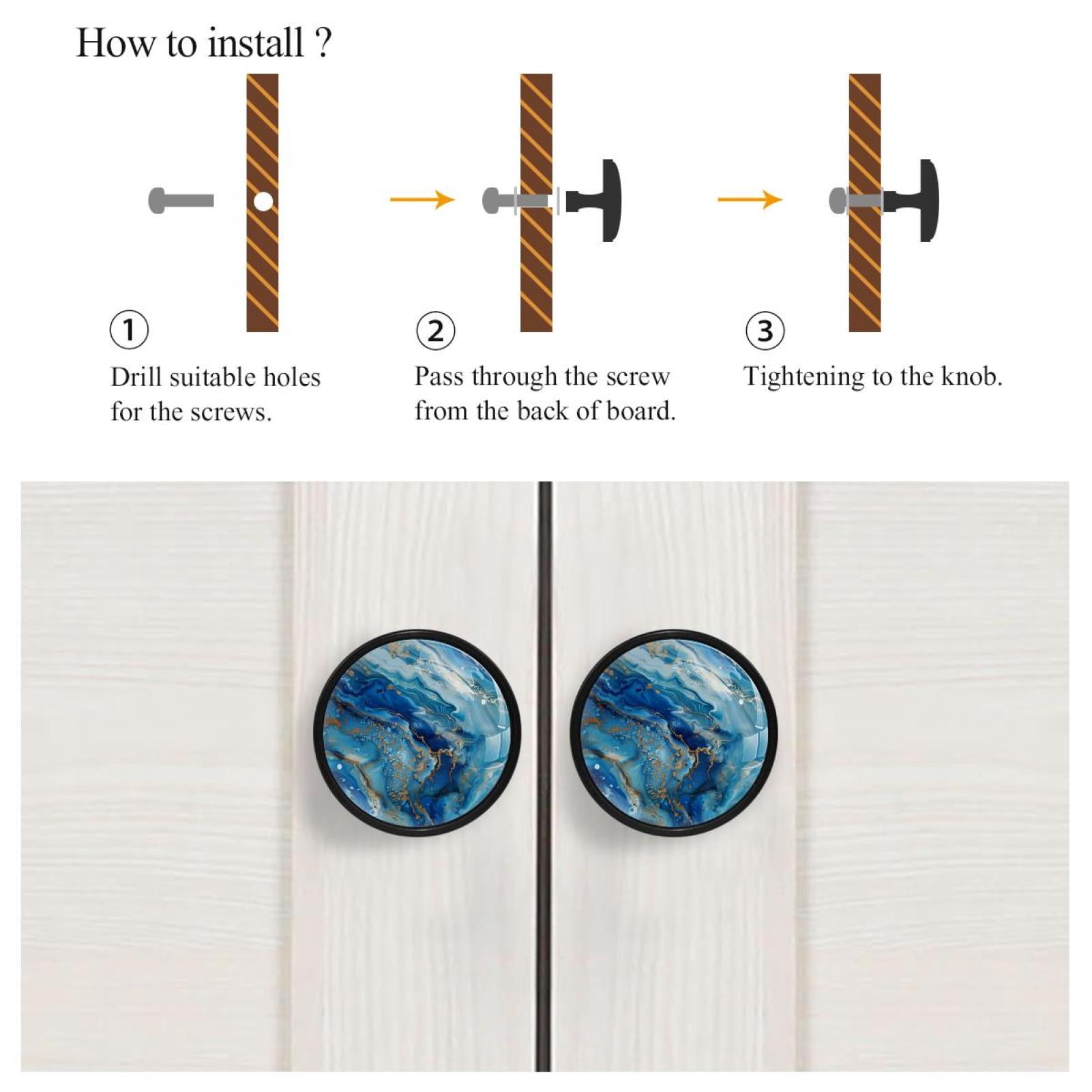 HemaKayy 4 Pack 1.3" Decorative Cabinet Knobs - Premium ABS & Glass, Round Black, Stylish & Durable, Perfect for Kitchen, Bedroom, Home Furniture Decor - Unique Marble Texture
