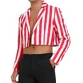 thumbnail image 1 of Blazer a rayas de cultivo para hombres, chaqueta deportiva de un solo botón con solapa de muesca, traje de rayas de negocios, XL rojo y blanco, 1 of 6