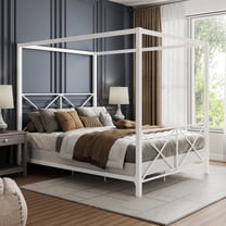 Furniture of America Rosedale Modern Metal X-Cross Canopy Bed, Queen Size, White