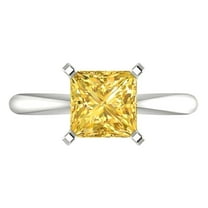 2 ct Princess Cut Natural Citrine Solitaire 18K White Gold Womens Engagement Ring