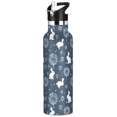 ALAZA Rabbits Dandelions Pattern Stainless Steel Water Bottle Vacuum Insulated Leak-Proof Tumbler with Straw Handle 20oz