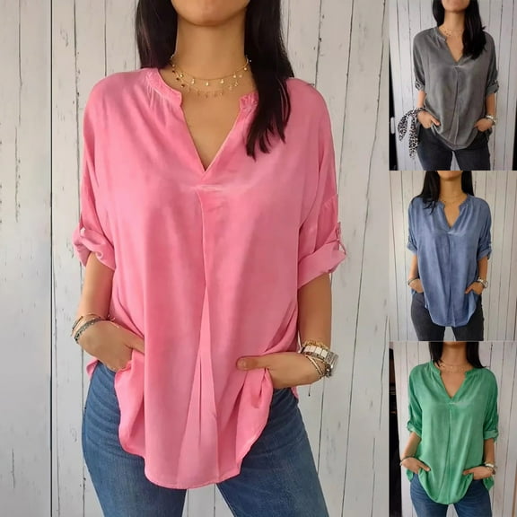 Casual Women's Tops Fashion Plus Size Women's Casual Loose Oversized Irregular Solid Color Long Sleeved V-neck Top/shirt