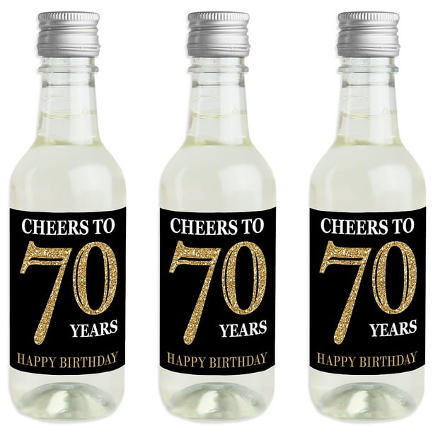 Adult 70th Birthday - Gold - Mini Wine and Champagne Bottle Label Stickers - Birthday Party Favor Gift for Women and Men