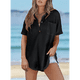 thumbnail image 2 of Camiseta de Gofre con Cuello en V y Corta para Mujer, Color Negro, Talla L, 2 of 4