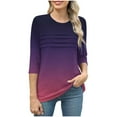 thumbnail image 4 of Ashirexll Womens Casual Tops, Short Sleeve Shirts for Women, Fashion Casual Gradient Color 3/4 Sleeve Round Neck Blouse, 4 of 6