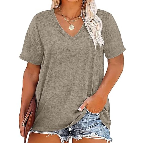 yillto Womens Plus Size Shirts Baggy Short Sleeve Tops Summer Basic Plain Crew Neck Tshirts L-5XL