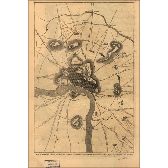 24"x36" Gallery Poster, Map of Richmond, Virginia 1864