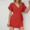 thumbnail image 3 of REALiKUN Rompers for Women Dressy Overalls Short Sleeve Jumpsuit Warp V Neck Playsuits Dress Romepr A Line Work Romper, 3 of 8