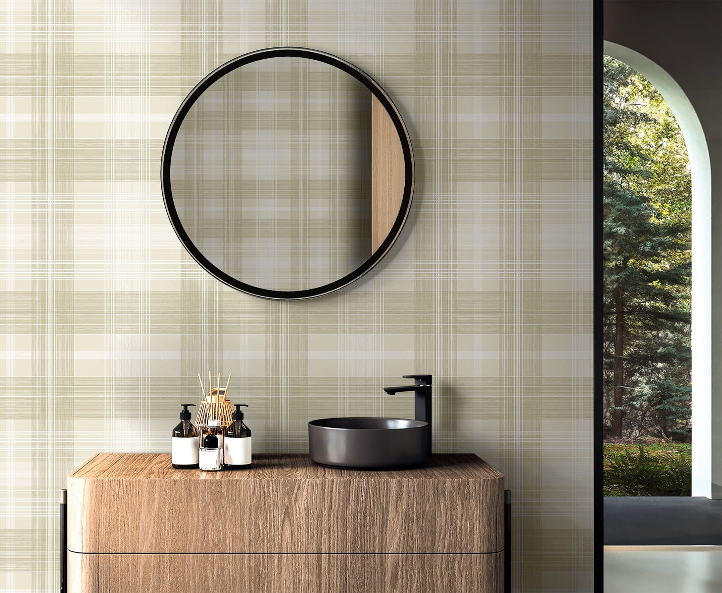 Stacy Garcia Home Sand Dollar Crossroads Plaid Peel and Stick Wallpaper - 20.5 in. W x 10 ft. L Roll