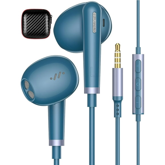 AIR-3.5mm Headphones with Clear Call Microphone Volume Control Aux Earbuds HiFi Stereo Wired Earphone for iPhone 6 6s Android Samsung A12 A13 A52 A23 A32 A03s MP3 MP4 iPod Shuffle PC Laptop Computer