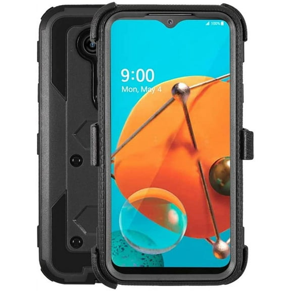 GoldCherry for LG K31 Case,LG Aristo 5 Case,LG Fortune 3 Case,[Built-in Screen Protector][Kickstand] Heavy Duty Rugged PC Back &Soft TPU Inner Armor Swivel Belt Clip Holster Protective Case(Black)