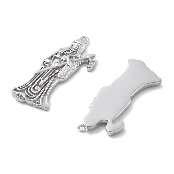 3 pc 304 Stainless Steel Pendants Santa Muerte Charm Anti-Tarnish Stainless Steel color 29.5x14x2.5mm Hole: 1.4mm