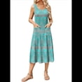 thumbnail image 1 of Vestido de Verano para Mujer, Sin Mangas, Floral, con Cuello Redondo, Cintura Alta, Corte A, Midi y Bolsillos Verde S, 1 of 10