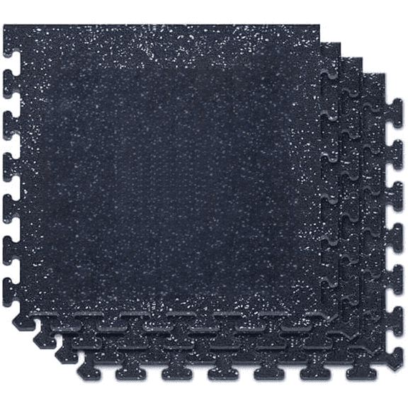 AmeriFlex 100% Rubber Floor Mats - Recycled Rubber Gym Flooring for Home Gym, Interlocking Exercise Tiles, Made in The USA, Gym Tiles, Side (4 Tiles/16 Sq. Ft.), Black with Blue Speck