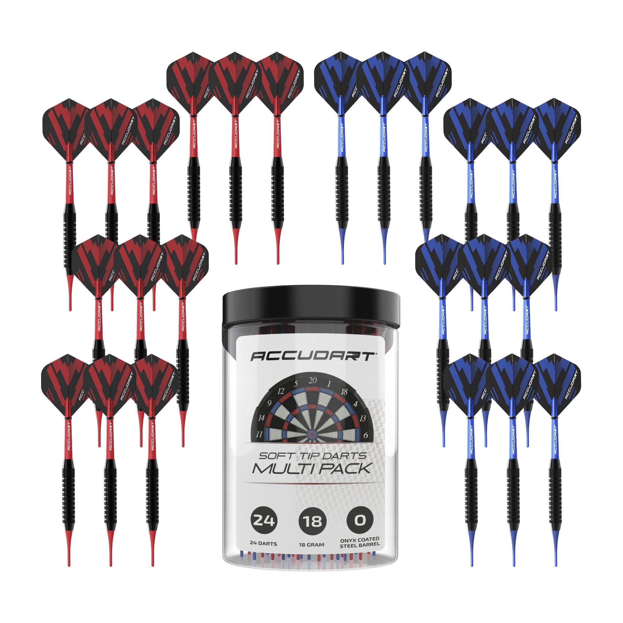 Accudart 24pk Soft Tip Dart Multi-Pack - Onyx Coated Soft Tip Barrel - Polycarbonate Shafts - Standard Poly Flights