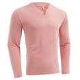 thumbnail image 2 of LNZGNM Long Sleeve Muscle T Shirts for Men Longline Stretch V Neck Shirt Lightweight Slim Fit Solid Tee Shirts Stylish Workout Tees,Pink M, 2 of 4