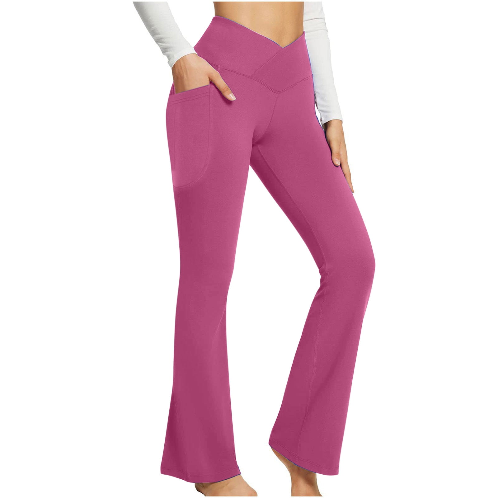 TopLLC Women s High Waisted Yoga Pants V Cross Waist Reflective Ruched Butt Lifting Booty Enhancing Leggings with Pockets