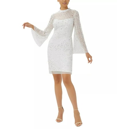 Adrianna Papell Embellished Sheer-Sleeve Shift Dress