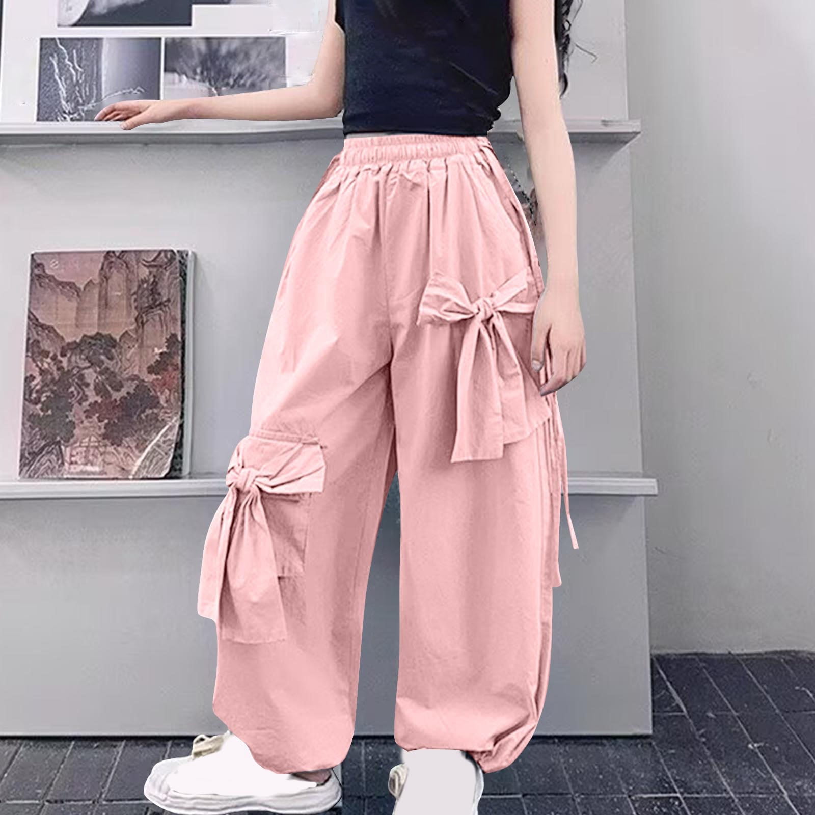 YUNAFFT Girls 5-16Y Wide Leg Cargo Pants Bow Detail Lightweight