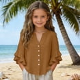 thumbnail image 6 of Dagugfen 3/4 Sleeve Tops for Teen Girl Button down Shirts Loose Fitted V Neck Lightweight Summer Casual Beach Tops 3-14 Years, 6 of 7
