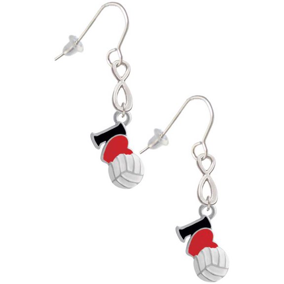 Delight Jewelry Silvertone I Love Volleyball - Red Heart Silver tone Infinity French Earrings